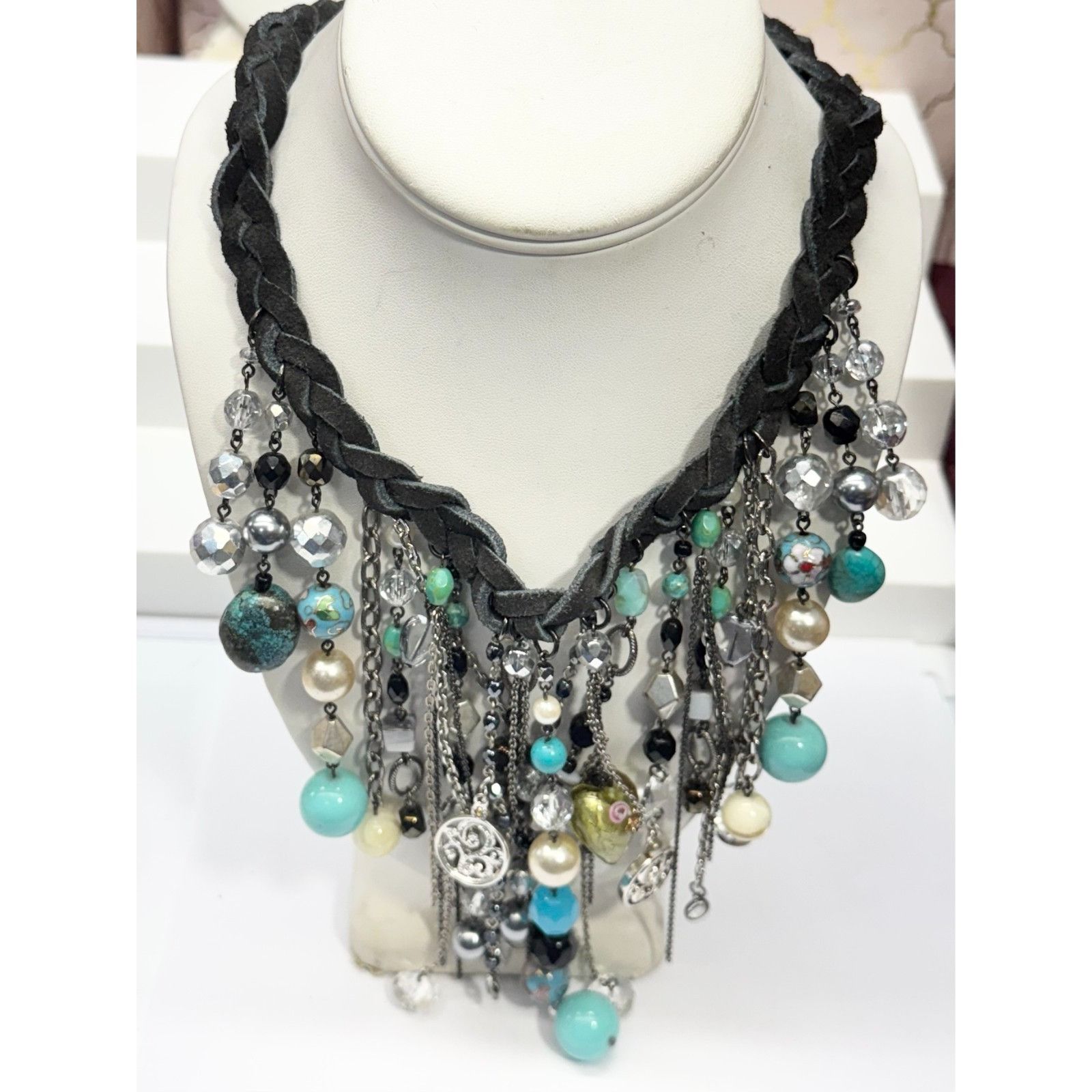 Vintage Vintage black braided suede beaded charm necklace Size ONE SIZE - 5 Thumbnail