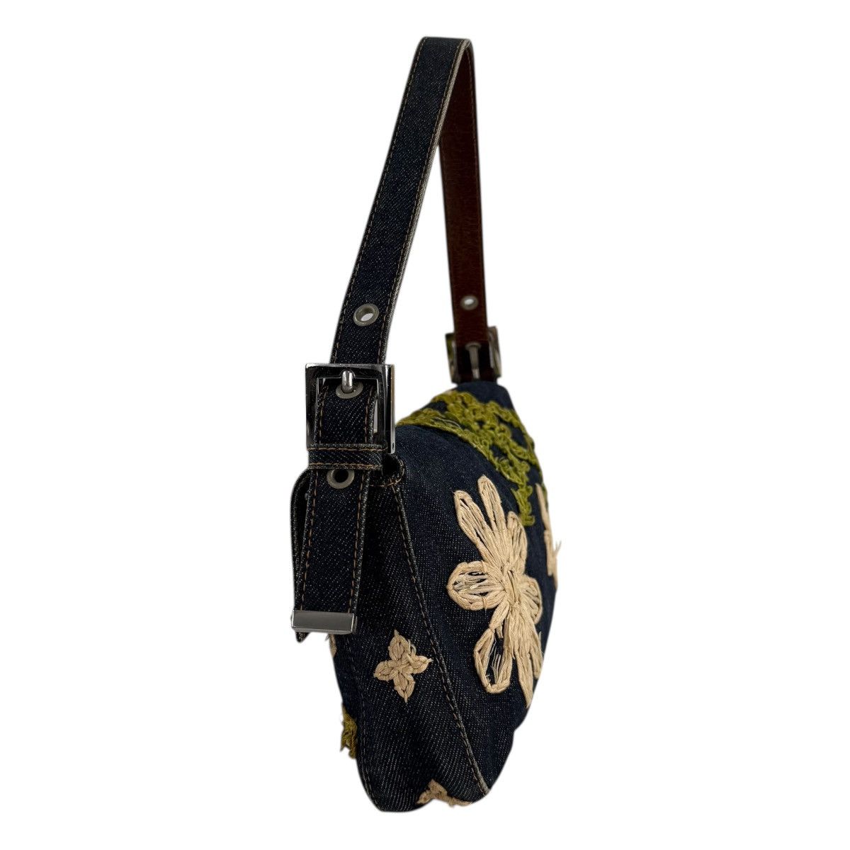 Fendi Fendi Embroidered Flowers Denim Baguette Shoulder Bag Size ONE SIZE - 4 Thumbnail
