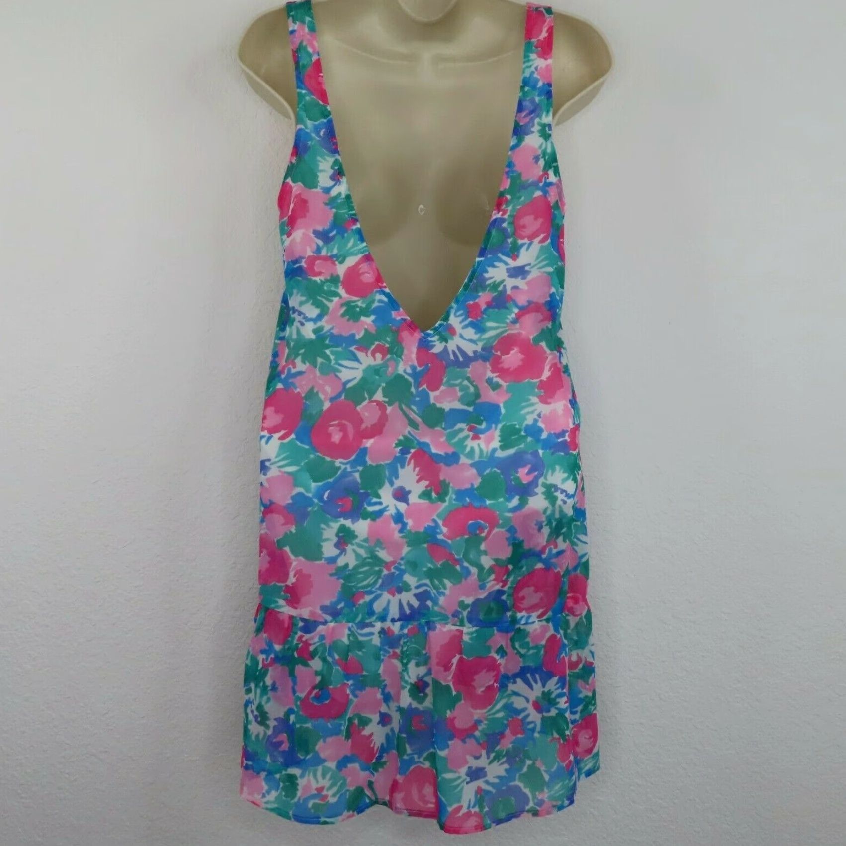 Show Me Your MuMu Show Me Your MuMu Womens Small Blue Flower Floral V Neck Sleeveless Shift Dress Size S / US 4 / IT 40 - 4 Thumbnail