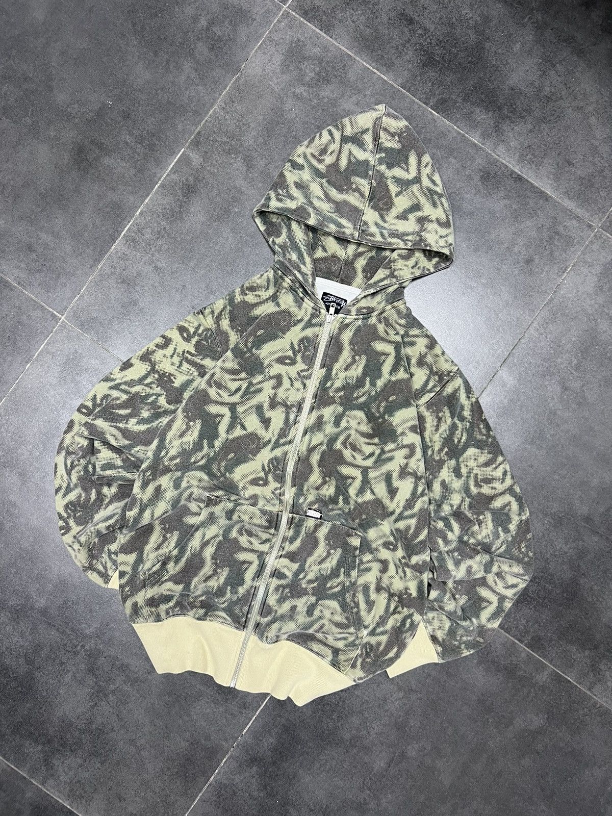 Stussy vintage 90s camouflage zip hoodie