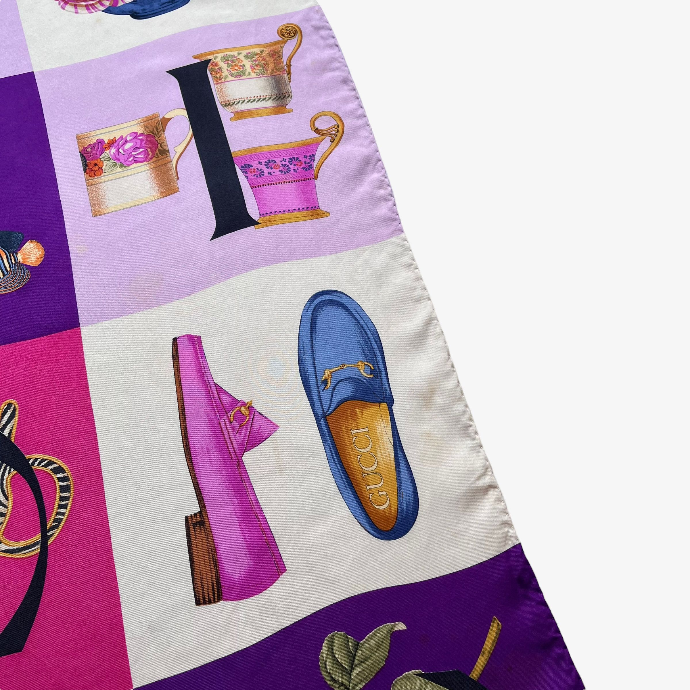 Gucci Vintage 90s Gucci Patchwork Spell Out Print Pink Silk Scarf Size ONE SIZE - 4 Thumbnail