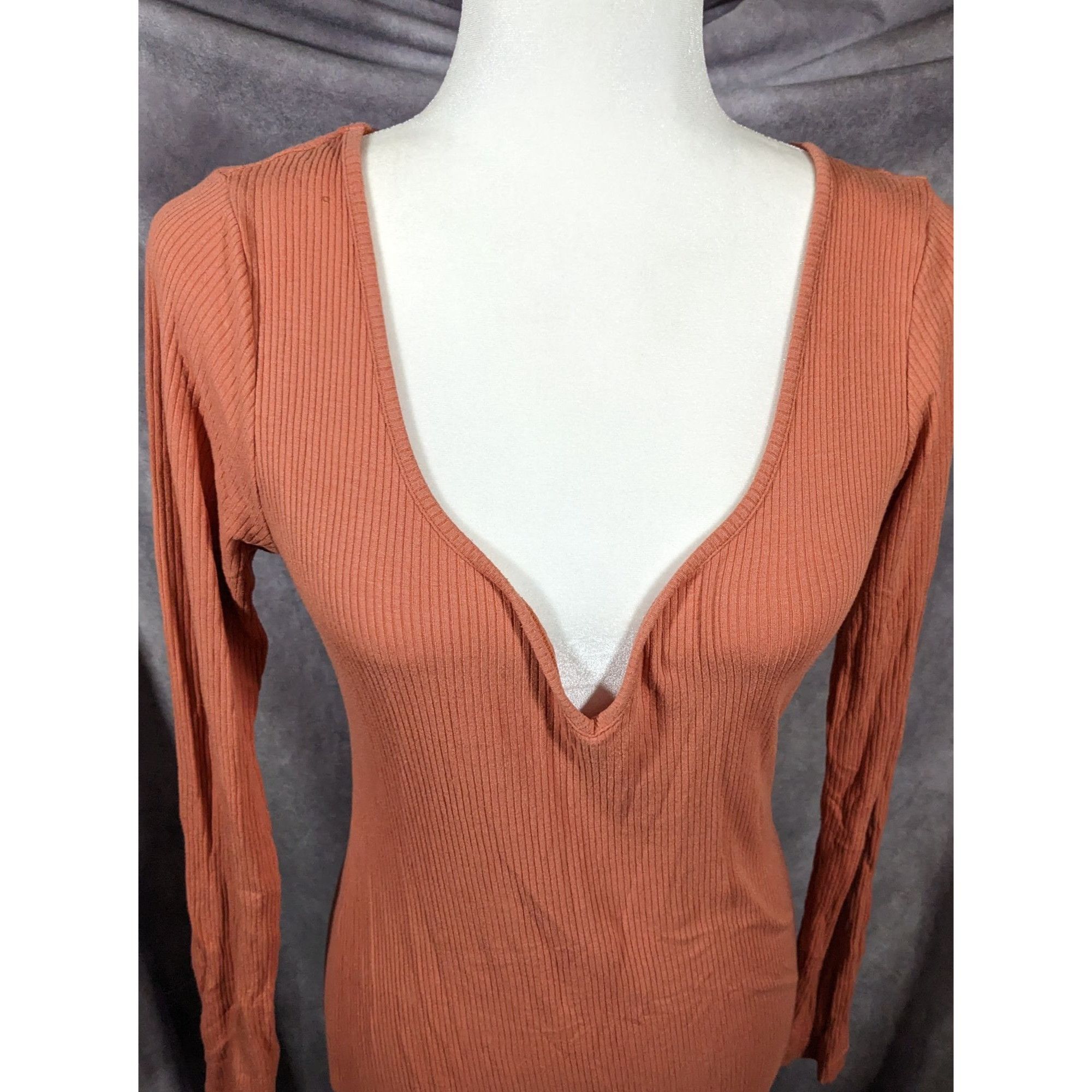 Asos Asos Preppy Muted Orange Ribbed Deep V Neck Side Slit Maxi D Size M / US 6-8 / IT 42-44 - 9 Thumbnail