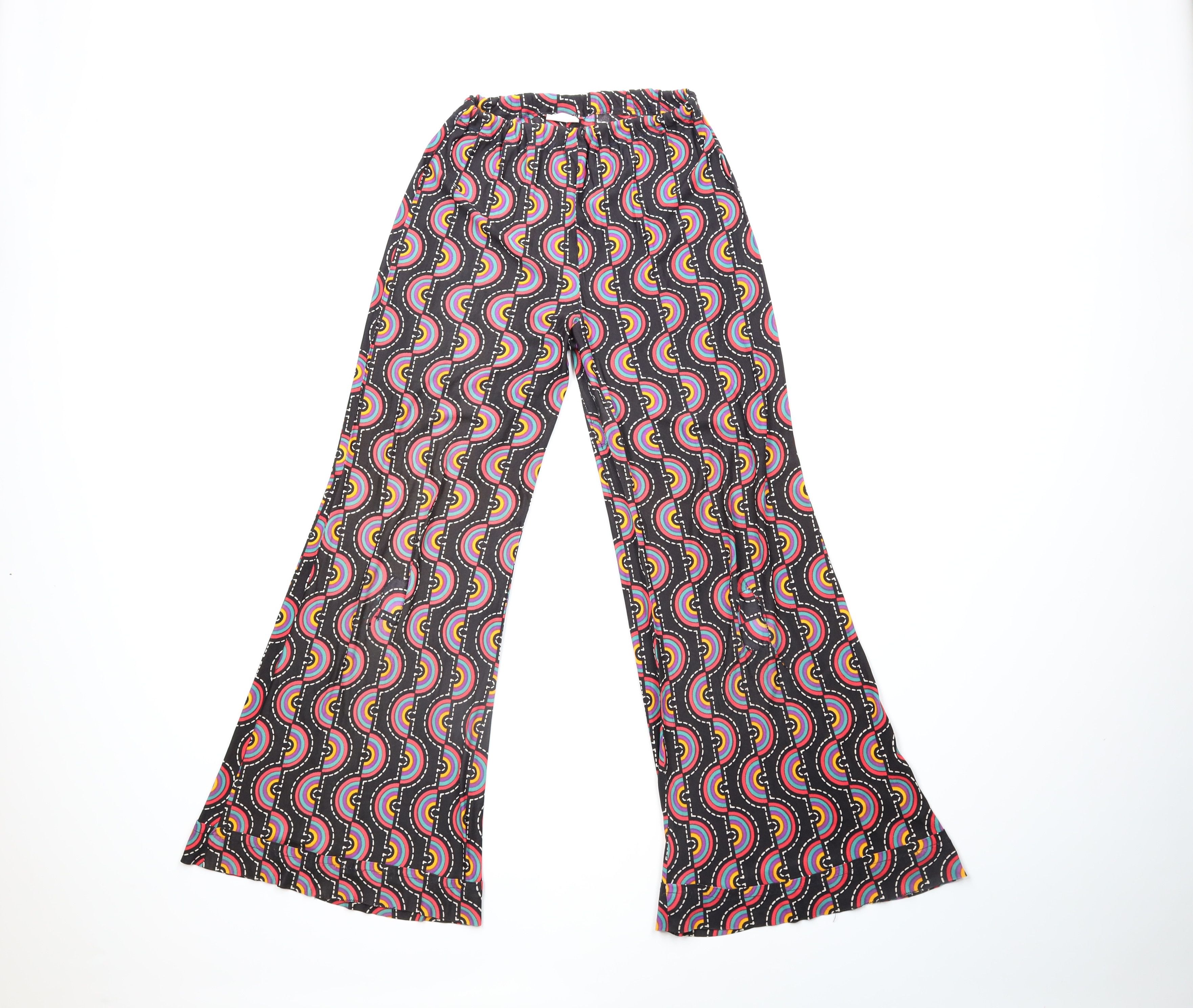 Vintage Vintage 60s 70s Rainbow Psychedelic Knit Bell Bottoms Pants Size 22" - 1 Thumbnail
