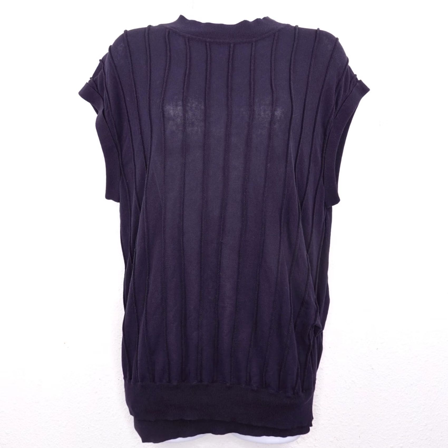 Vintage Sakaya Davis Blouse N avy Sleeveless Knit Cotton 100% Top Women Size M Crew Neck Cap Sleeve Slim Fit Regular Knit Shirt Size M / US 6-8 / IT 42-44 - 2 Thumbnail