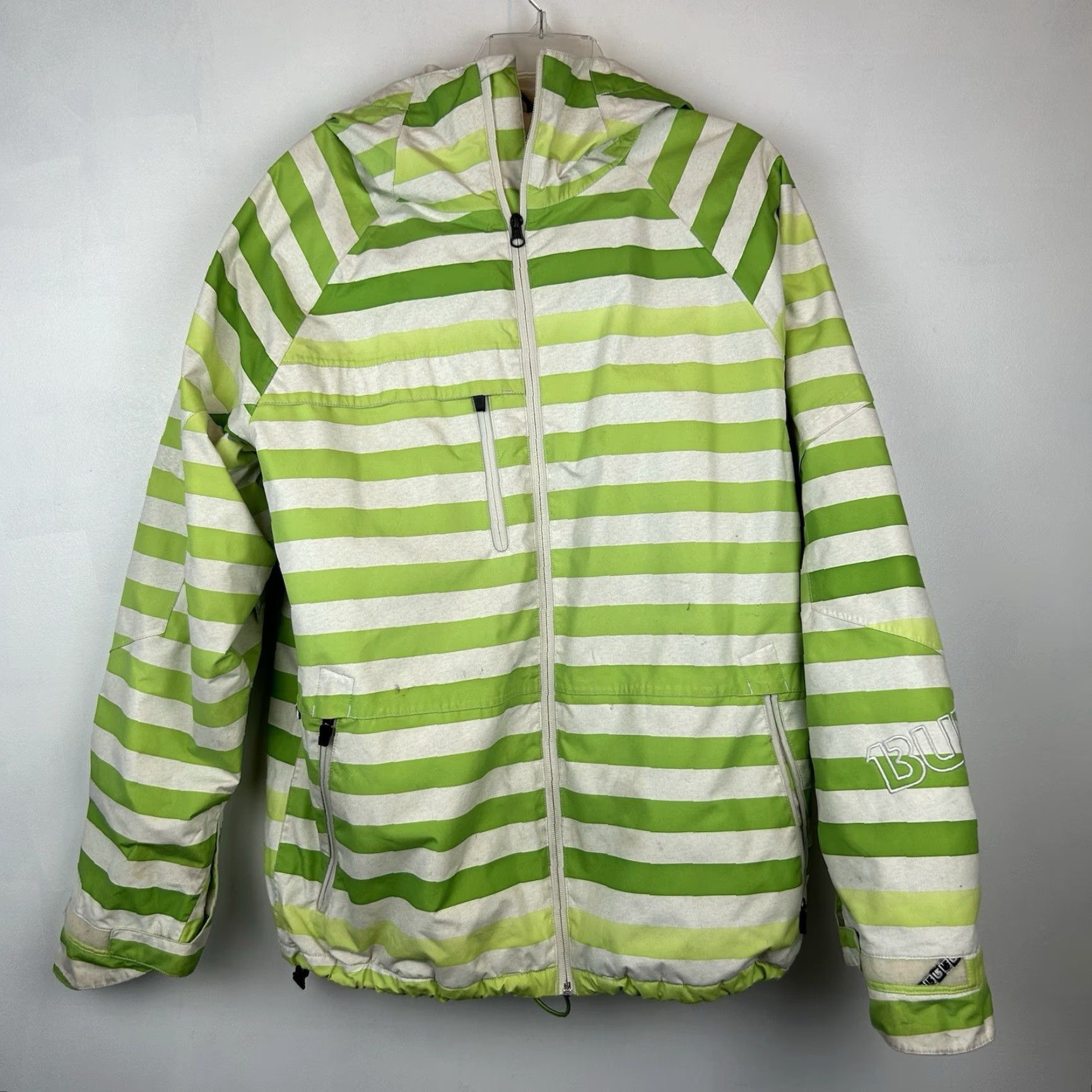 Burton Jacket Men M Striped Dry Ride Poacher Snowboard Hooded Parka Read