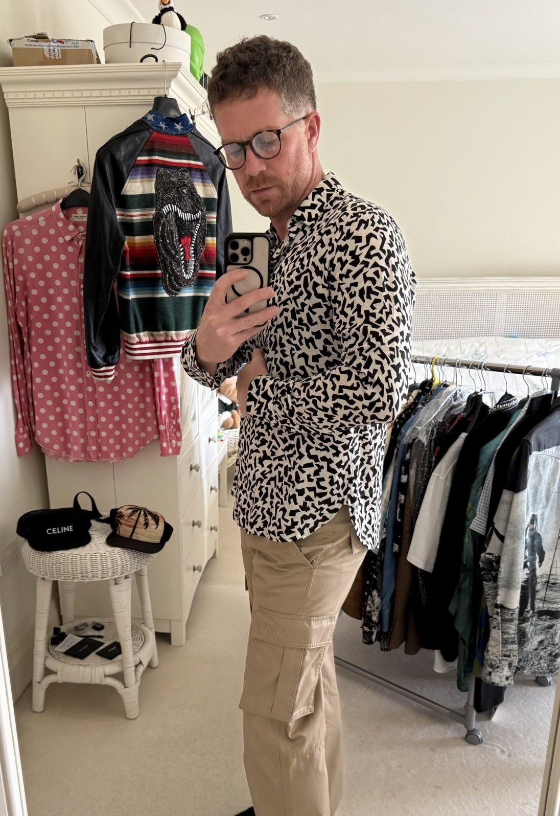 Saint Laurent Paris FW21 Saint Laurent silk geometric black white shirt grail Size US L / EU 52-54 / 3 - 4 Thumbnail