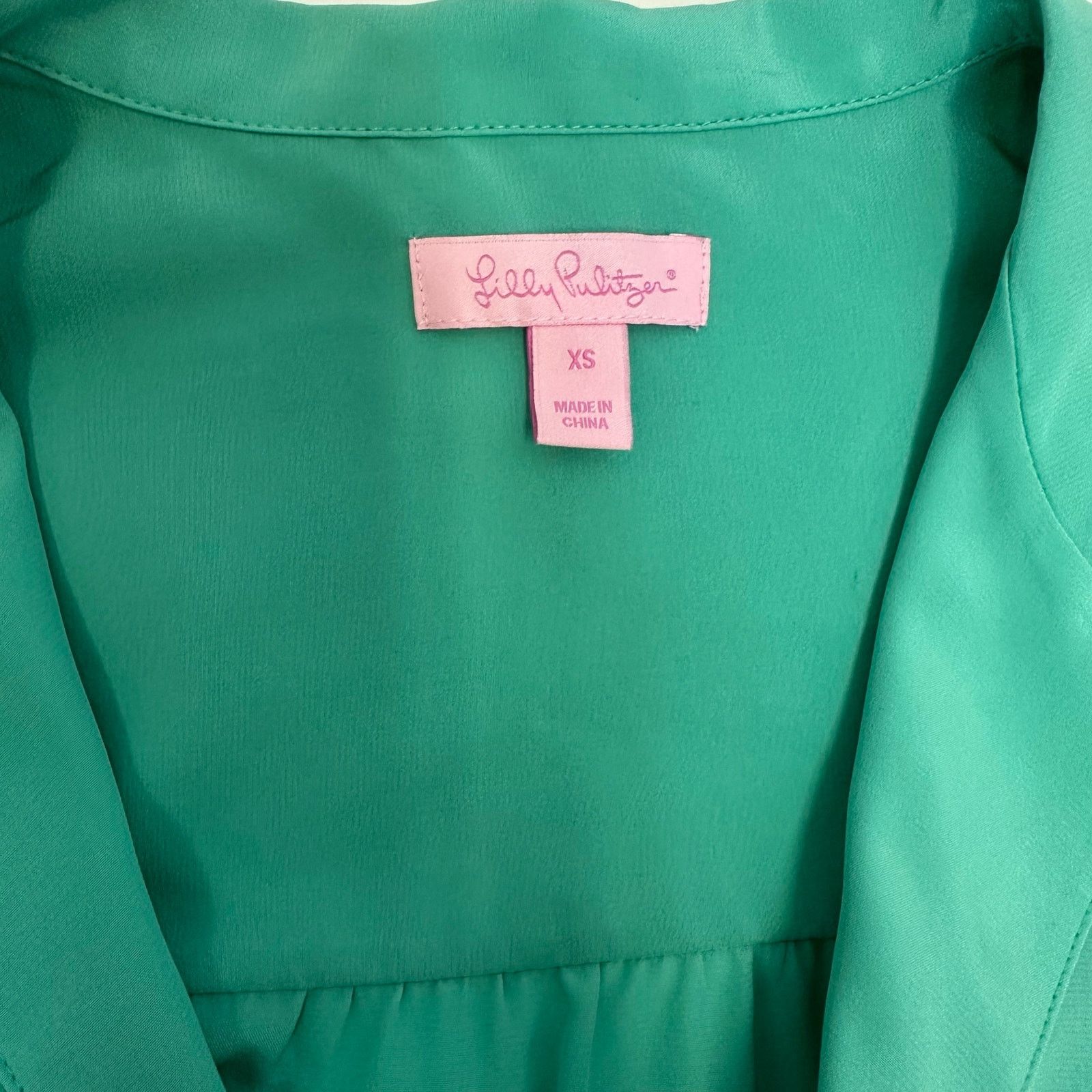 Lilly Pulitzer Lilly Pulitzer XS Teal Blouse 100% Silk with Buttons Size XS / US 0-2 / IT 36-38 - 5 Thumbnail