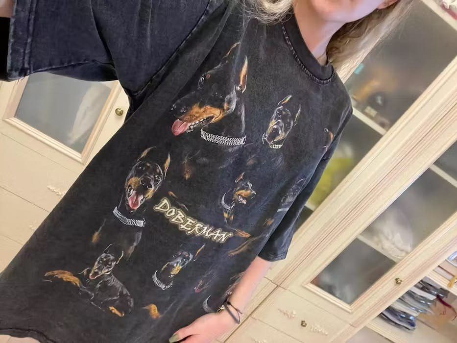 Japanese Brand Oversize Distressed Doberman Dog Tee Size US L / EU 52-54 / 3 - 3 Thumbnail