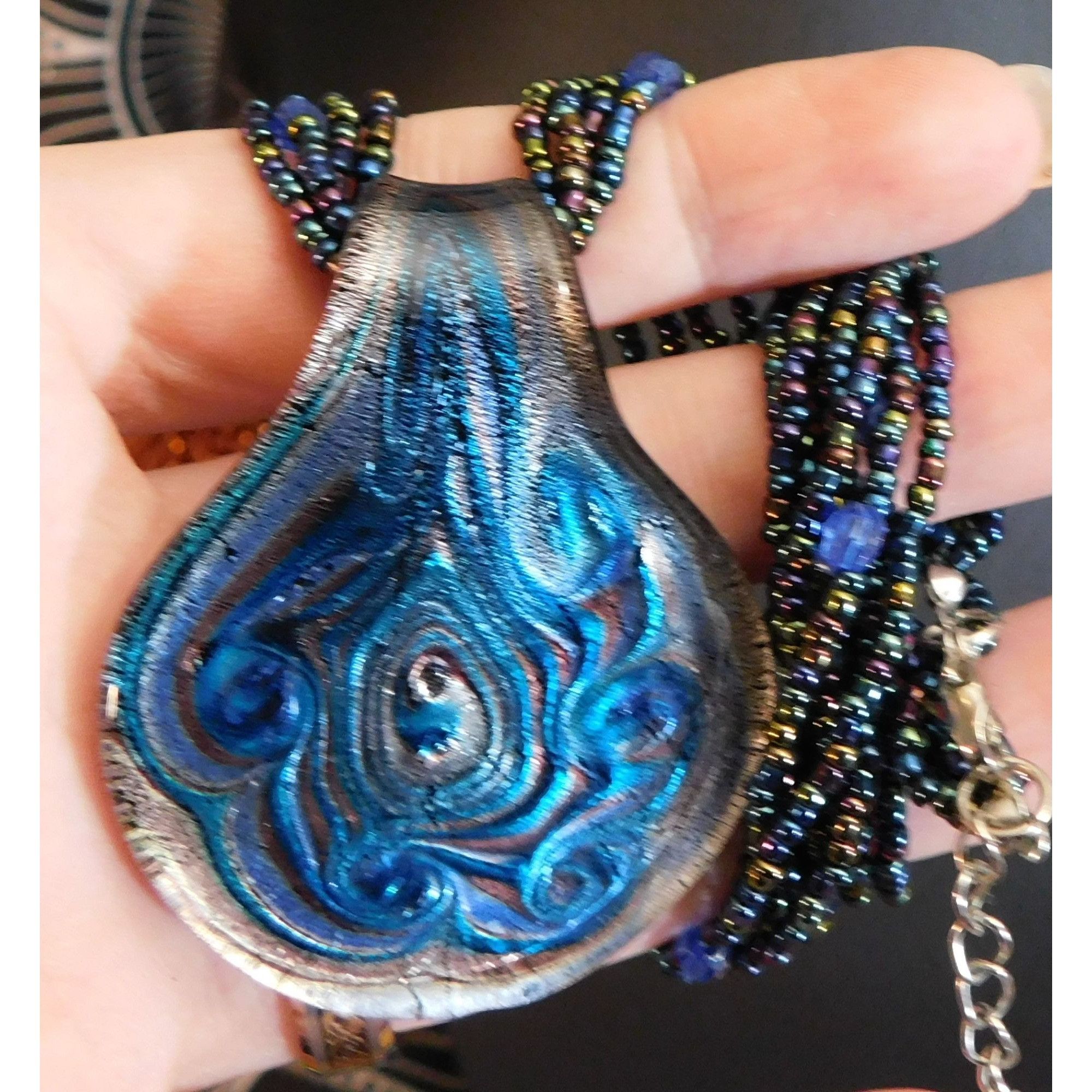 Other Mermaidcore Swirly Blue Glass Pendant Necklace With Oil Slic Size ONE SIZE - 4 Thumbnail