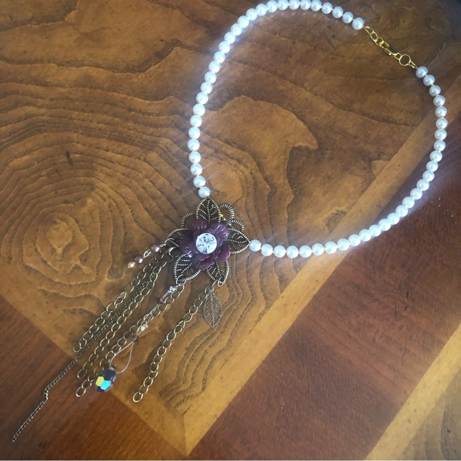 Handmade Handcrafted repurpose botanical floral Pearl necklace Size ONE SIZE - 10 Thumbnail