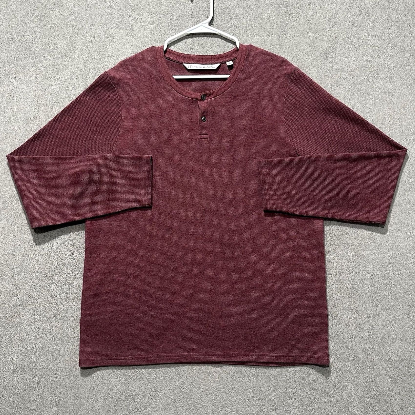 TravisMathew Travis Mathew Shirt Mens XL Red Henley Long Sleeve Waffle Knit Cotton Blend Thermal Button Size US XL / EU 56 / 4 - 2 Thumbnail