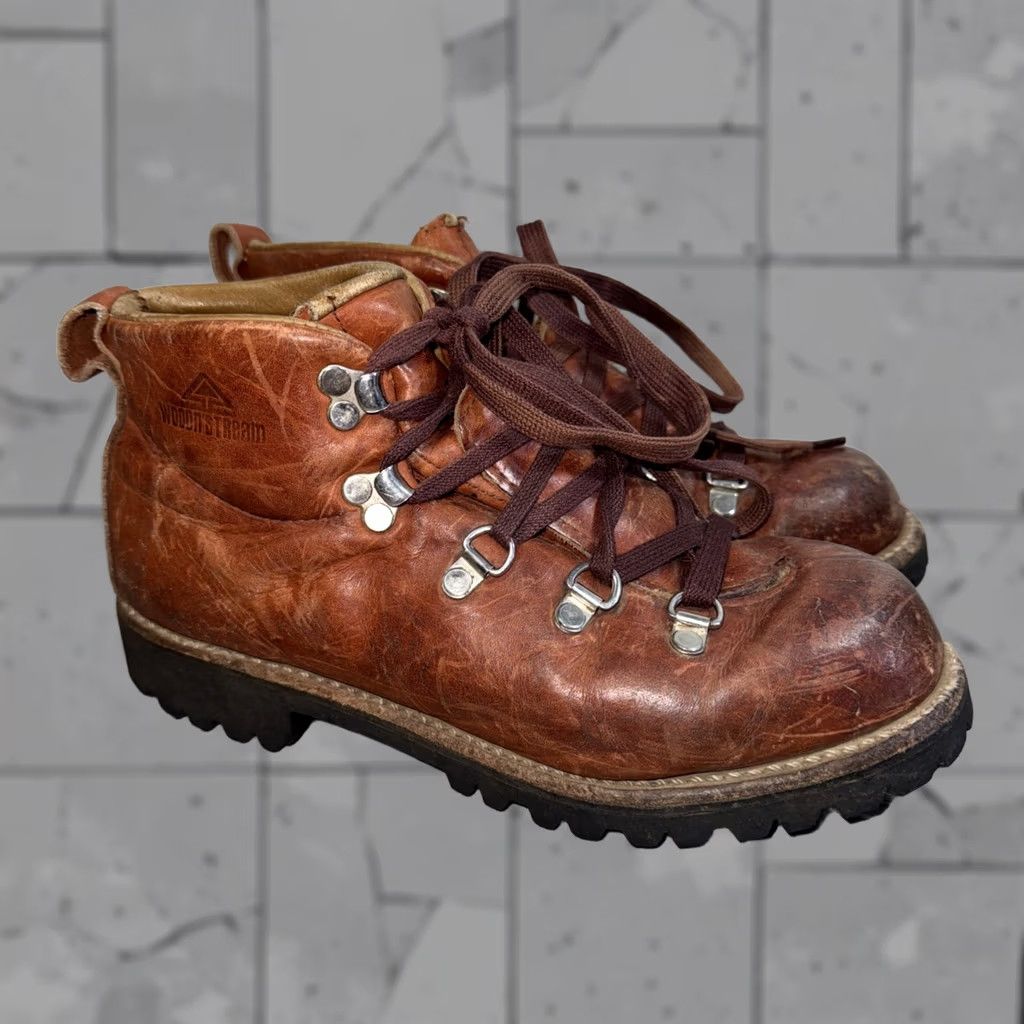 Vibram VINTAGE Weinbrenner Wood N Stream Leather Boots Mens 7 M Vibram Leather Insoles Rugged Boots Hiking Leather Brown Ankle Lace Up Round Toe USA 978 Mens Size US 7 / EU 40 - 1 Thumbnail