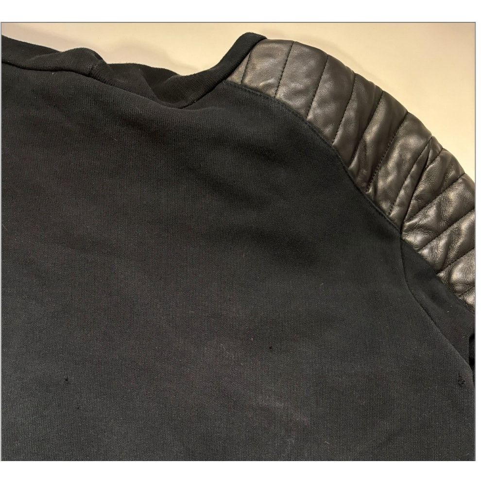 Balmain Balmain Black Moto Hoodie Leather-Shoulder Zip Sweatshirt M Size US M / EU 48-50 / 2 - 8 Thumbnail
