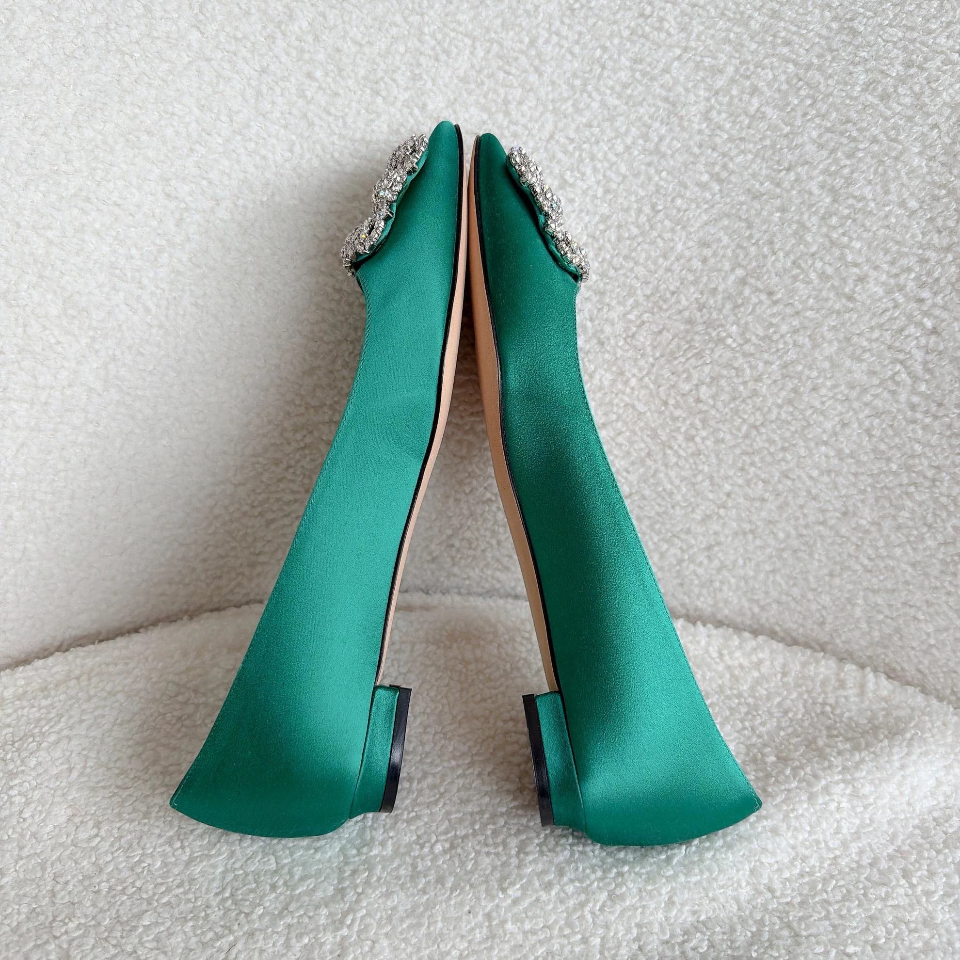 Manolo Blahnik Manolo Blahnik Green Satin Crystal Buckle Flats 37.5 Size US 7 / IT 37 - 6 Thumbnail