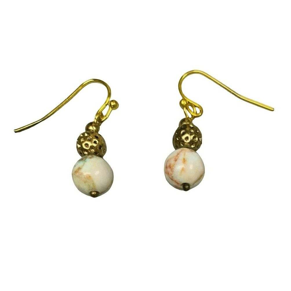 Other Vintage Gold tone Hook Earrings With White Marbled Beads & T Size ONE SIZE - 1 Thumbnail