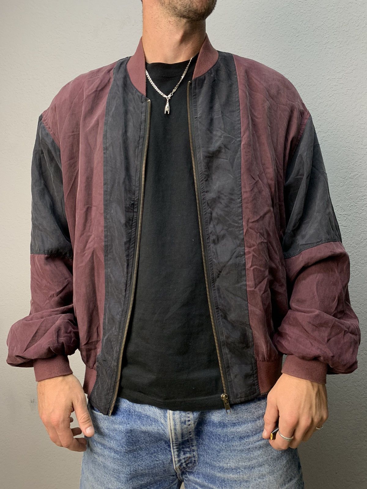Japanese Brand × SikSilk Vintage Bomber SILK 100% distressed avangarde japanese Size US M / EU 48-50 / 2 - 1 Thumbnail