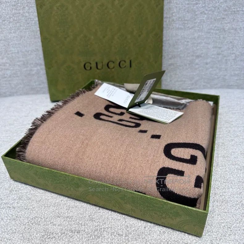 Gucci Gucci Double G jacquard caramel khaki double-sided wool sc Size ONE SIZE - 2 Thumbnail