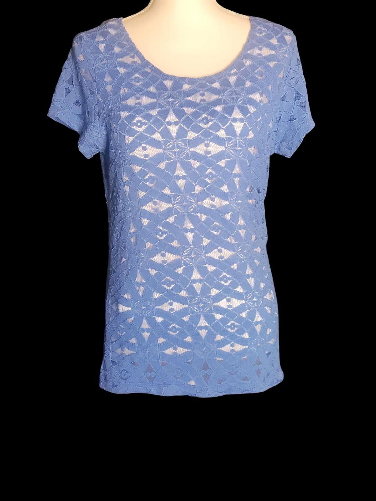 Designer Ruby Rd. Blue Lace Short Sleeve Women's Top Size S / US 4 / IT 40 - 1 Thumbnail