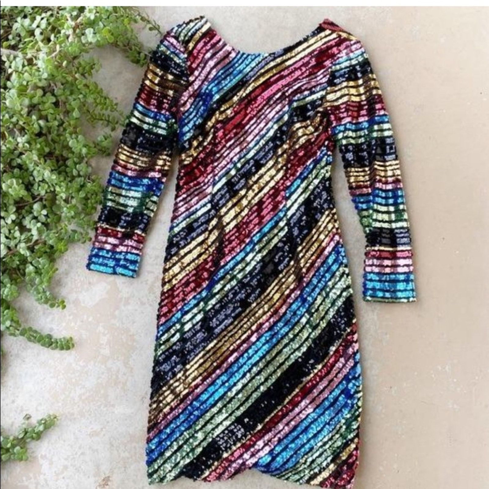 Nordstrom ALCOOLIQUE Peyton Tubolar Black Rainbow Stripe Sequin Dress Size S / US 4 / IT 40 - 3 Thumbnail