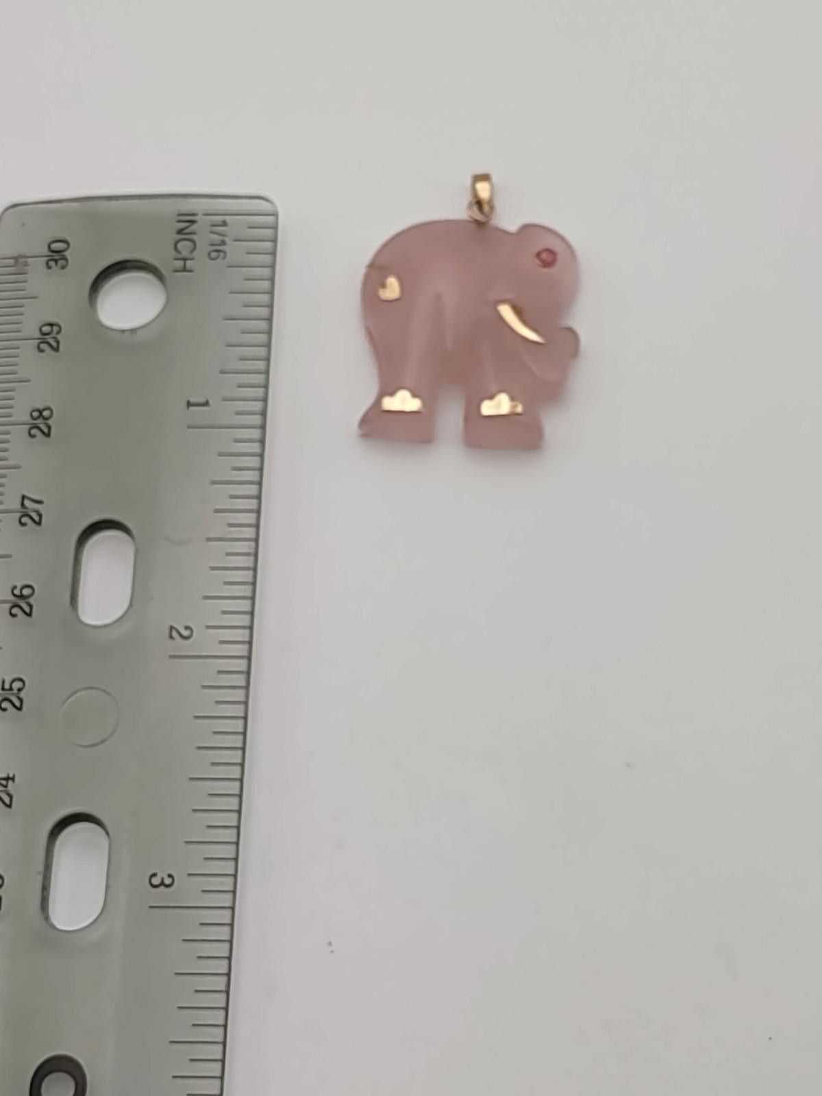 The Unbranded Brand Rose Quartz Elephant Pendant 14K Gold Accents Good Luck Size ONE SIZE - 3 Thumbnail