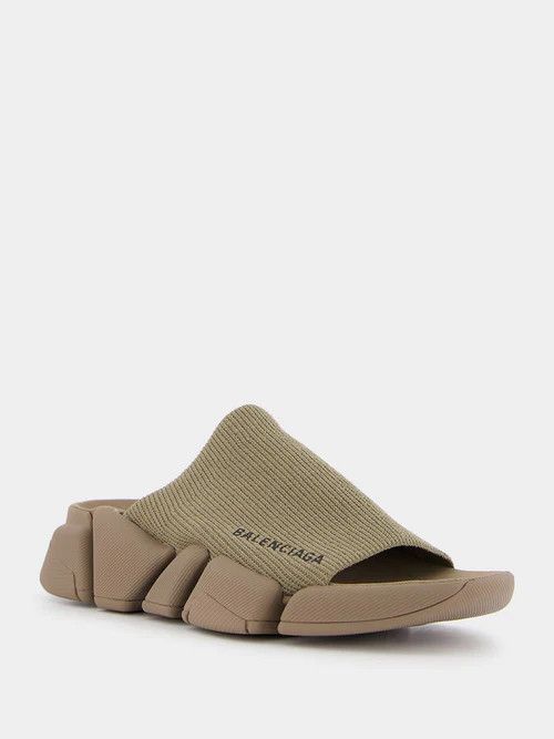 Balenciaga o1mt1gz0325 Speed 2.0 Recycled Knit Slide Sandals in Khaki Size US 7 / IT 37 - 2 Thumbnail