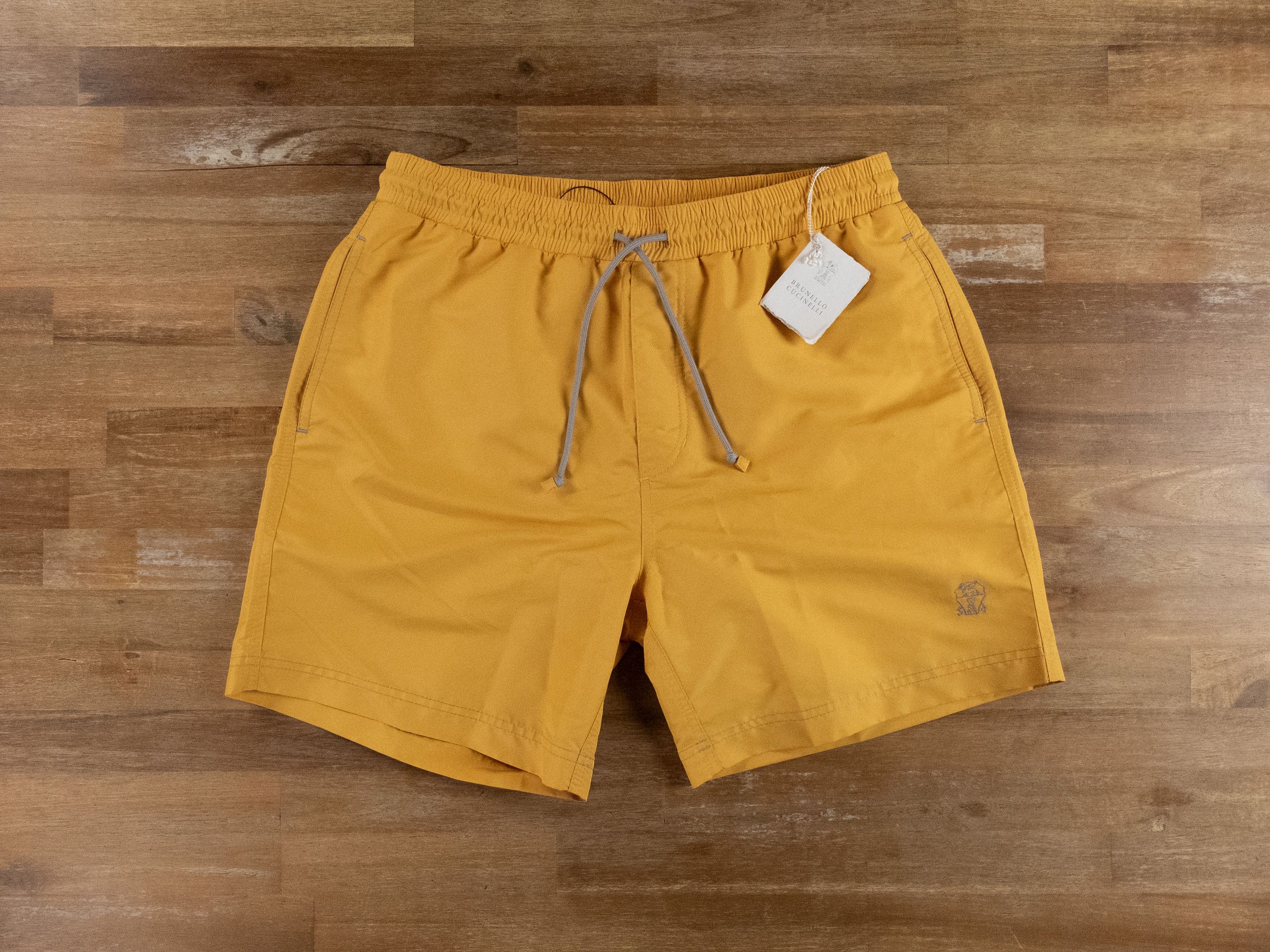 image of Brunello Cucinelli Yellow Logo Swim Shorts Small Nwt, Men's (Size 30)