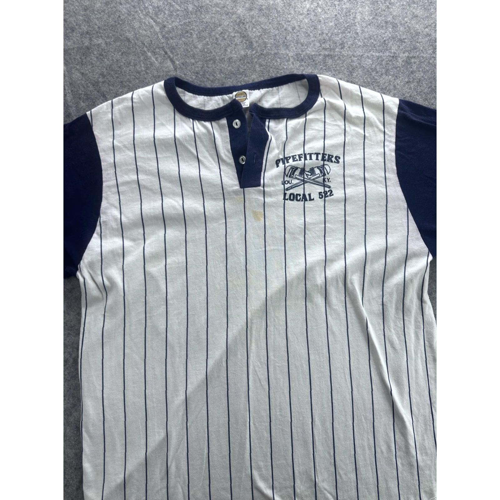 Other Pipefitters Local 562 Shirt Mens Large White Pinstripe Henley Raglan 3/4 Sleeve Size US L / EU 52-54 / 3 - 2 Thumbnail