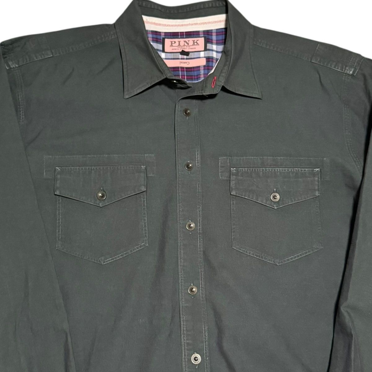 Thomas Pink Thomas Pink Casual Solid Green Button Down Shirt Men's Large Size US L / EU 52-54 / 3 - 2 Thumbnail