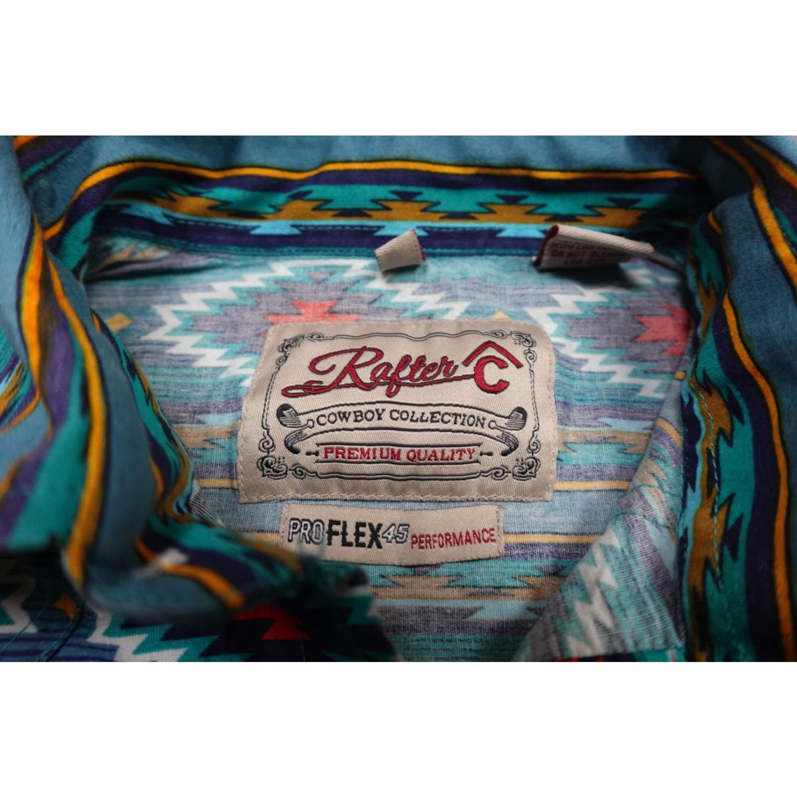 Vintage Rafter C Mens Long Sleeve Pearl Snap Shirt Blue Pro Flex 45 Western Aztec Cowboy Geometric Stretch Cotton Spandex Size US M / EU 48-50 / 2 - 2 Thumbnail