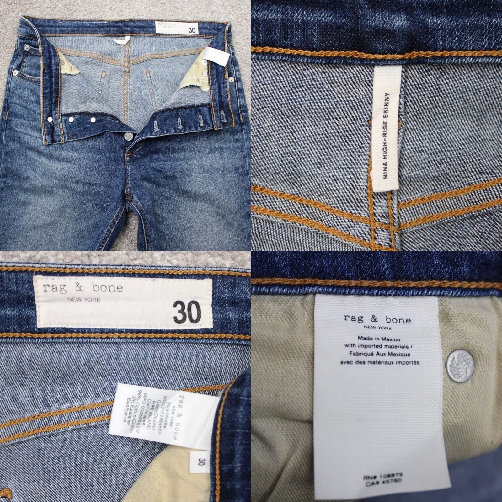 Rag & Bone rag & bone Jeans Womens 30x30 Blue Nina High-Rise Skinny Button Fly Raw Hem Denim Dark Size 30" / US 8 / IT 44 - 8 Thumbnail
