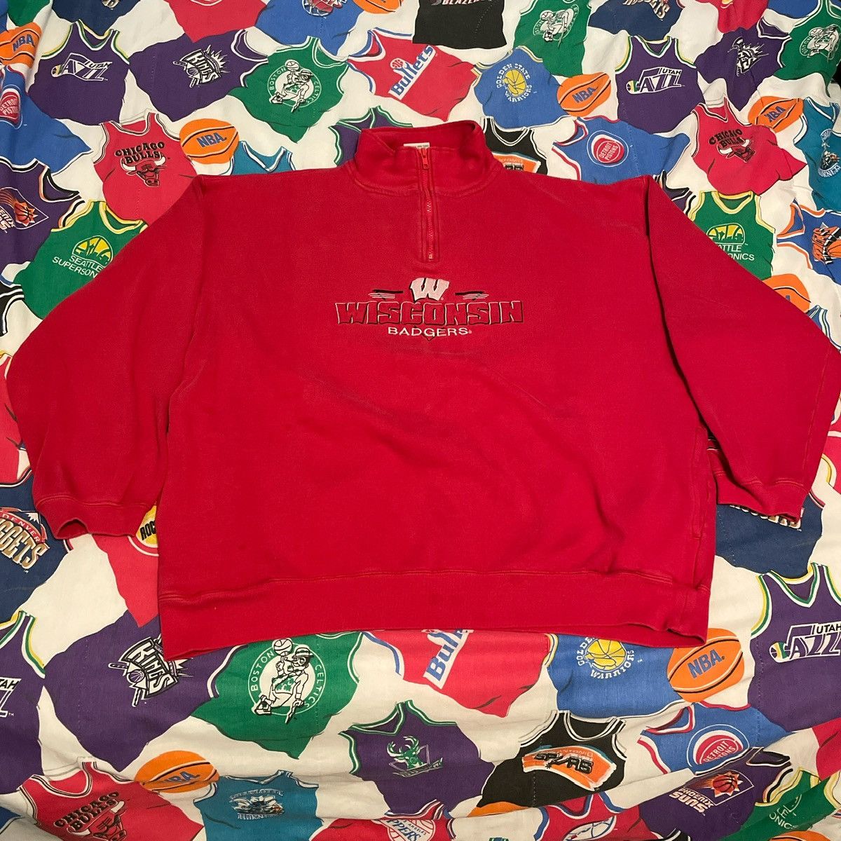 NCAA × Vintage Vintage NCAA Wisconsin Badgers Football Quarter Zip Jacket Size US XXL / EU 58 / 5 - 1 Thumbnail