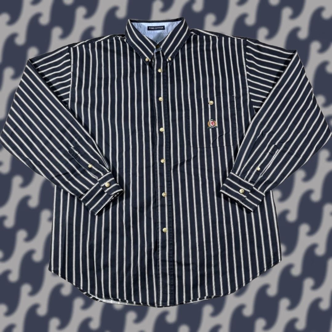 Brooks Brothers BB Classics Brooks Brothers Button-Up Shirt Black/White Striped 100% Cotton Large Men Regular Button Front Long Sleeve Shirt Size US L / EU 52-54 / 3 - 1 Thumbnail