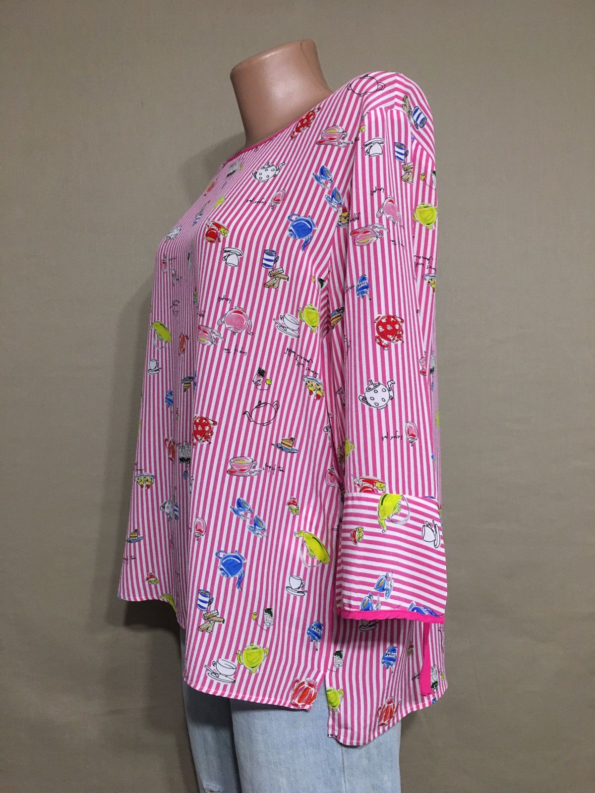 Other MARC CAIN Pink Strip Silk Blouse Tea Design Size 5 EU42 UK16 Size XL / US 12-14 / IT 48-50 - 2 Thumbnail