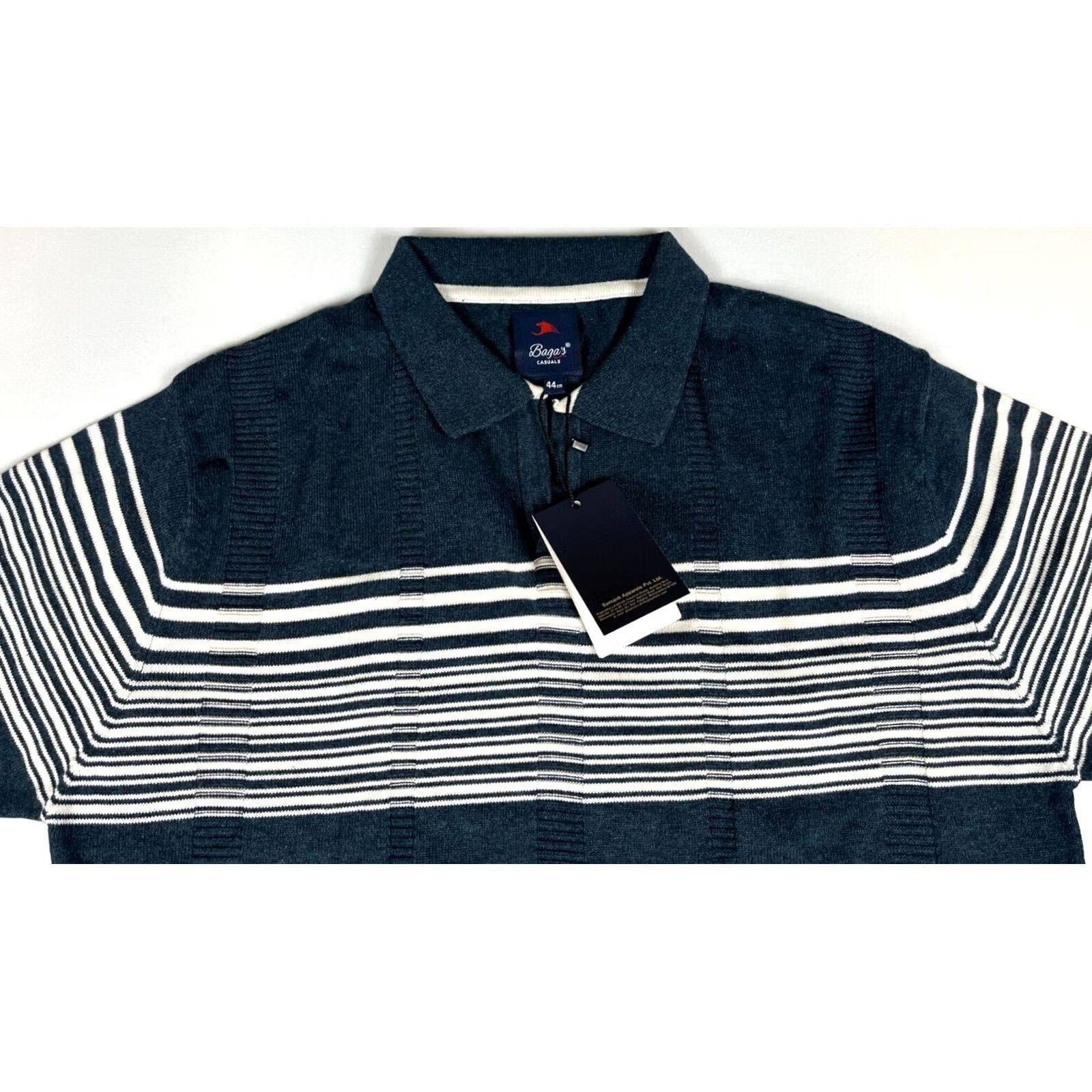 Vintage Baga's Men's Knit Polo Shirt L Blue Gray/Stripe Polo Shirt Shirt Mens Large Knit Polo Shirt NWT Size US L / EU 52-54 / 3 - 7 Thumbnail