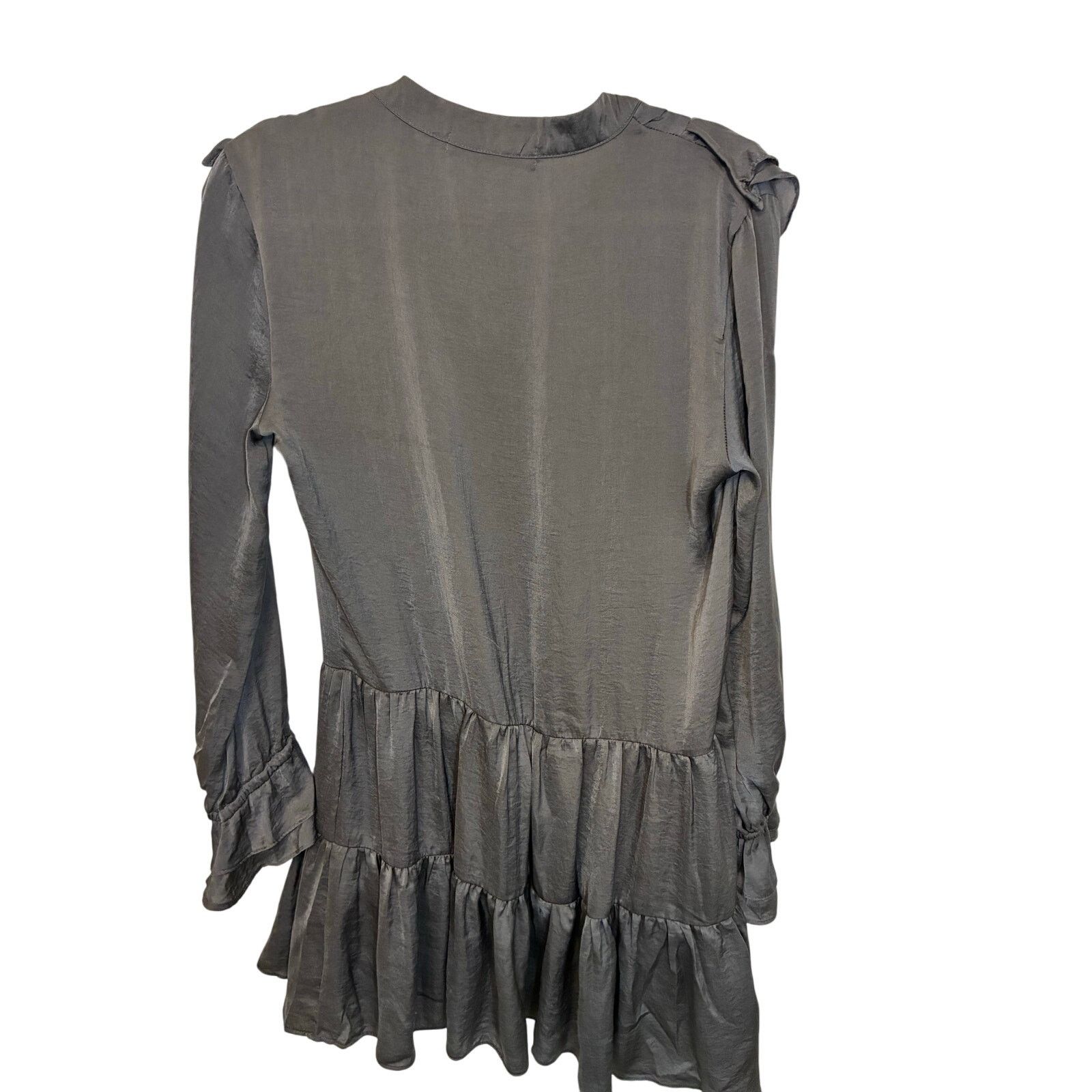 Anthropologie Bishop & Young Finley Ruffle Boho Mini Dress Gray Preppy Size S / US 4 / IT 40 - 5 Thumbnail