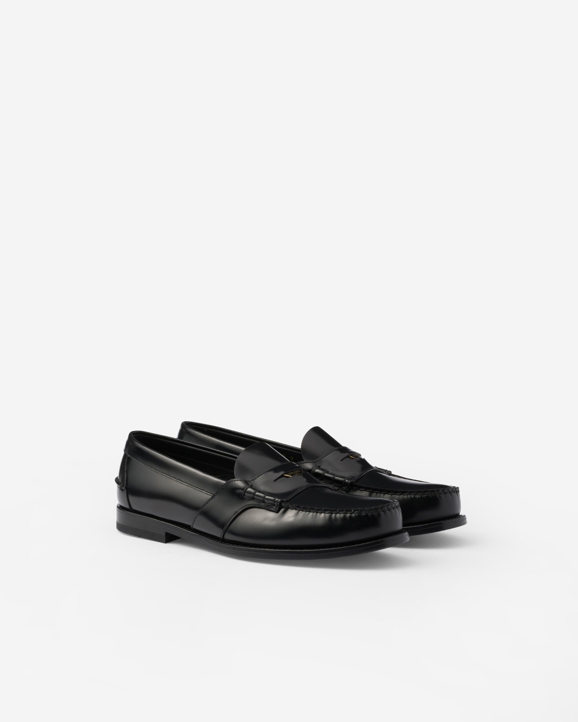 Prada o1bcso1str1025 Spazzolato Brushed Leather Loafers in Black Size US 10 / EU 43 - 1 Thumbnail