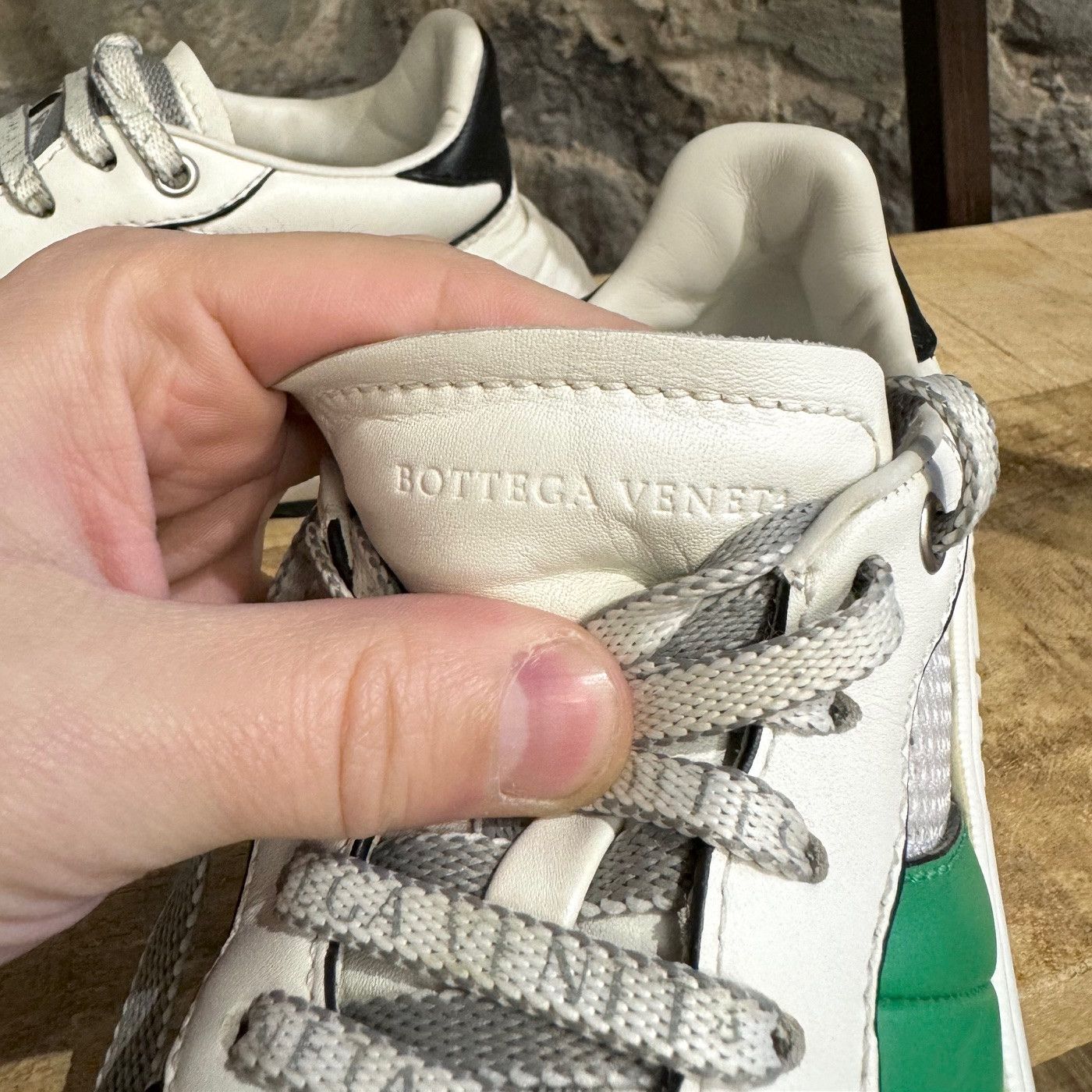 Bottega Veneta Bottega Veneta White Mesh Green Accent Logo Laces Sneakers Size US 7 / IT 37 - 7 Thumbnail