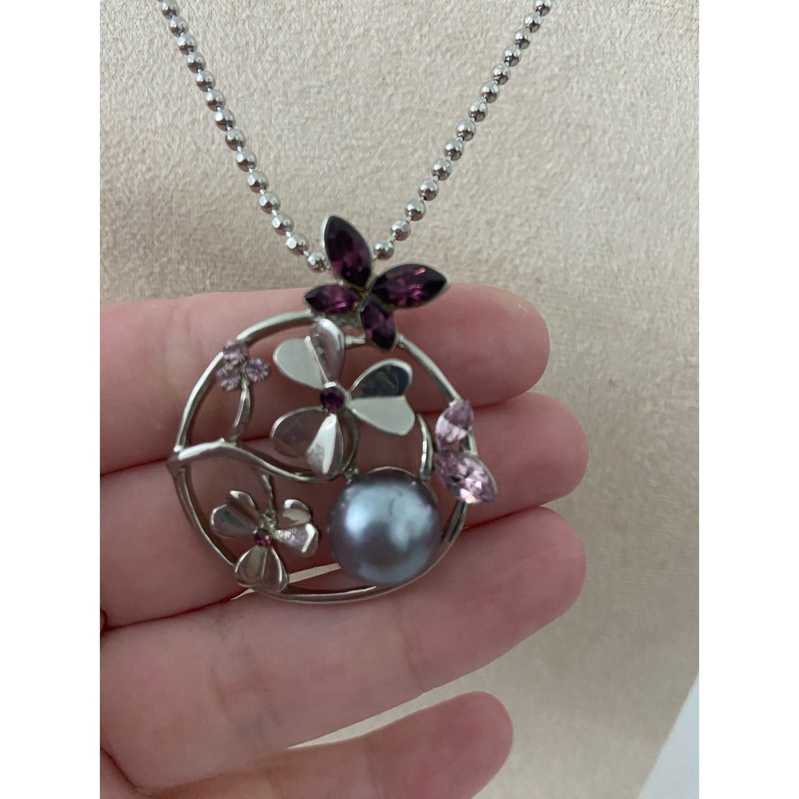 Other rhinestone floral pendant necklace silver tone Size ONE SIZE - 2 Thumbnail