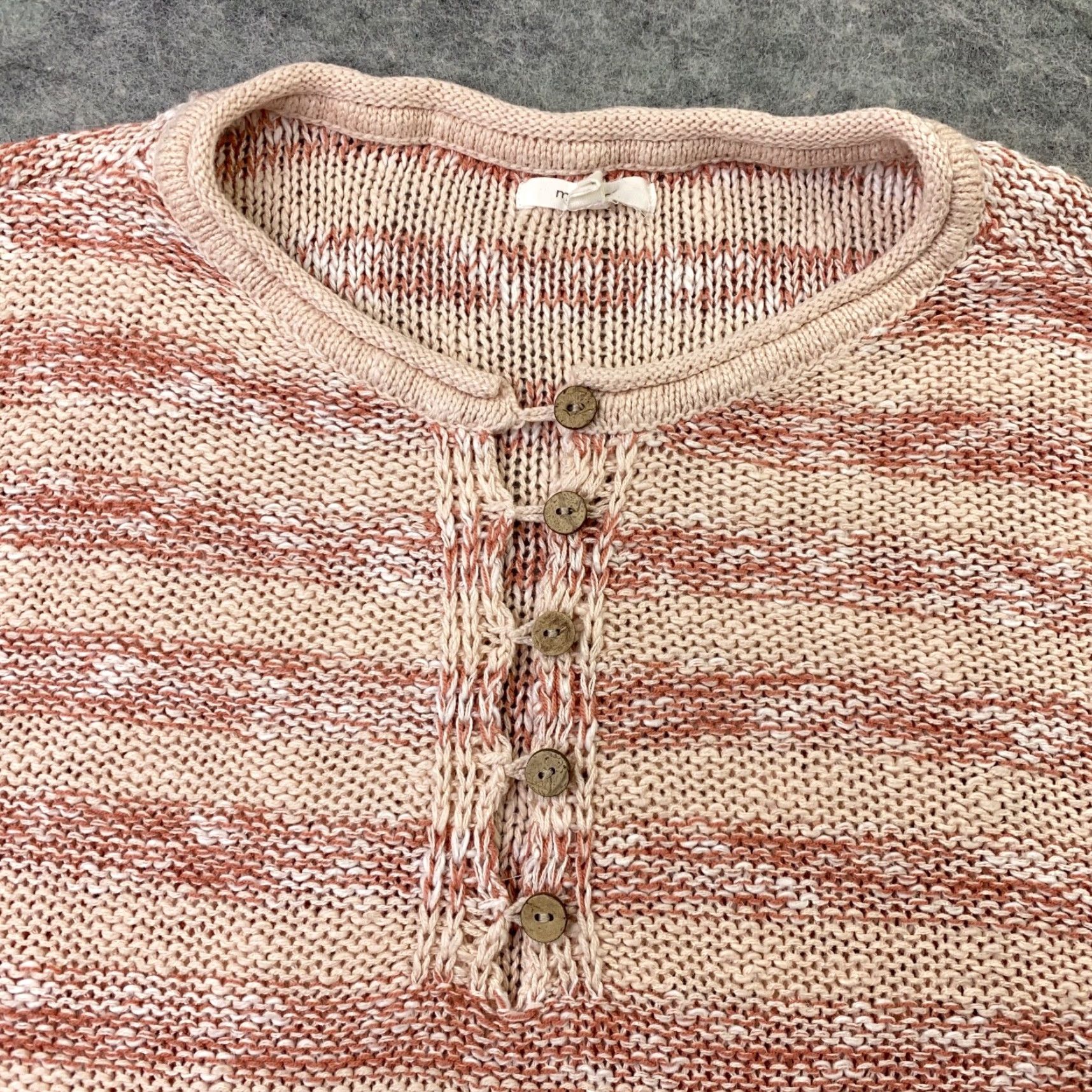 Vintage Maurices Sweater Adult XS Beige Knit Striped Henley Long Sleeve Fall Winter Spring Womens Size XS / US 0-2 / IT 36-38 - 2 Thumbnail
