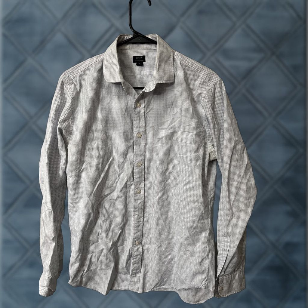 J.Crew VINTAGE J.Crew Men's Thompson Shirtings Dress Shirt Long Sleeve Plaid Gingham Cotton M White Women's Size US M / EU 48-50 / 2 - 1 Thumbnail
