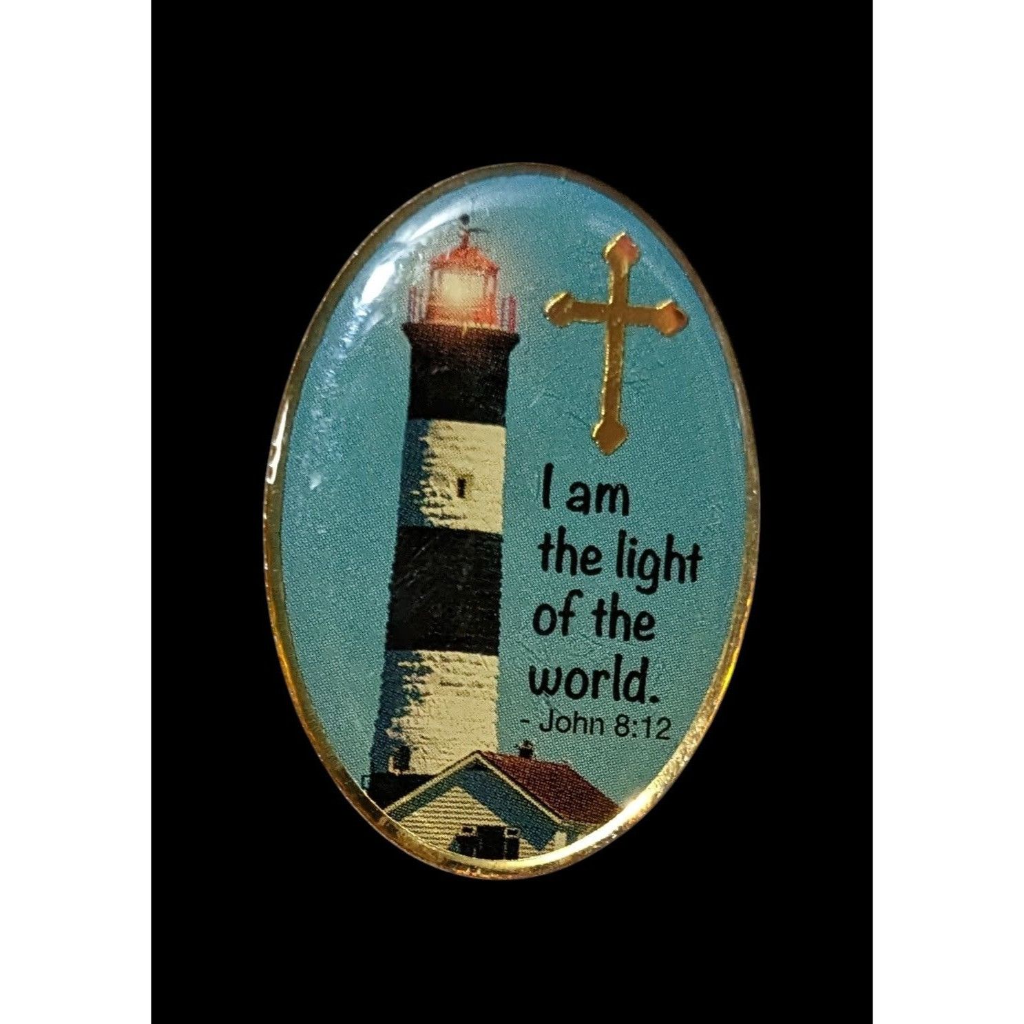 Other Light House Religious Themed Blue And Gold Lapel Pin Size ONE SIZE - 1 Thumbnail