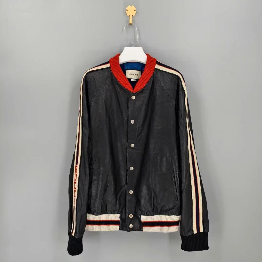 Gucci Gucci Black Lambskin Jacket with Logo Print Size US L / EU 52-54 / 3 - 1 Thumbnail