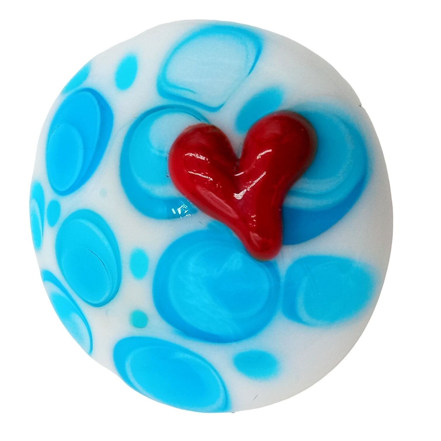 Handmade Abstract Glass Art Brooch Red Heart Blue White Circles Pin A Size ONE SIZE - 4 Thumbnail