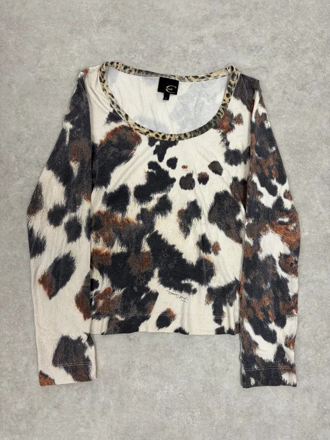 Just Cavalli SS2004 Cavalli Cow Print Movement Longsleeves Size S / US 4 / IT 40 - 1 Thumbnail