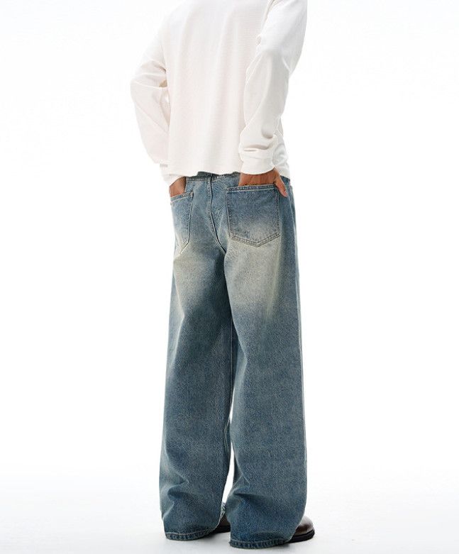 Japanese Brand Retro washed distressed men's baggy casual scimitar jeans Size US 32 / EU 48 - 4 Thumbnail