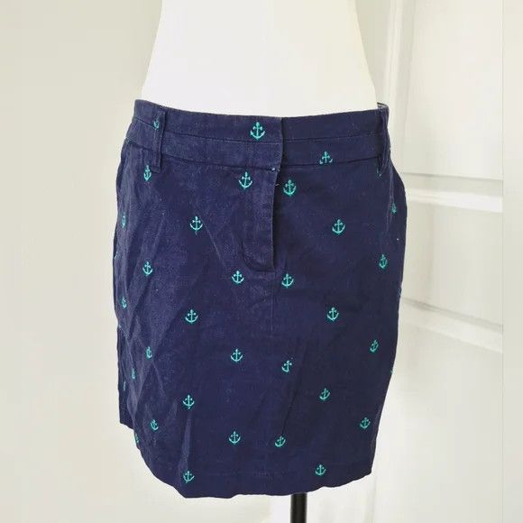Vacation British Khaki Embroidered Anchor Skirt Nautical Summer Size 30" / US 8 / IT 44 - 2 Thumbnail