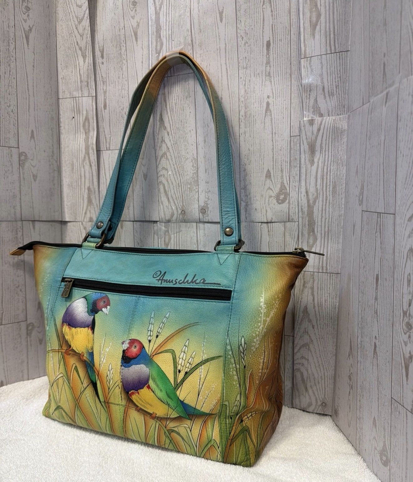 Other Anuschka Hand Painted Leather Tote Bag – Colorful Bird Art Size ONE SIZE - 2 Thumbnail