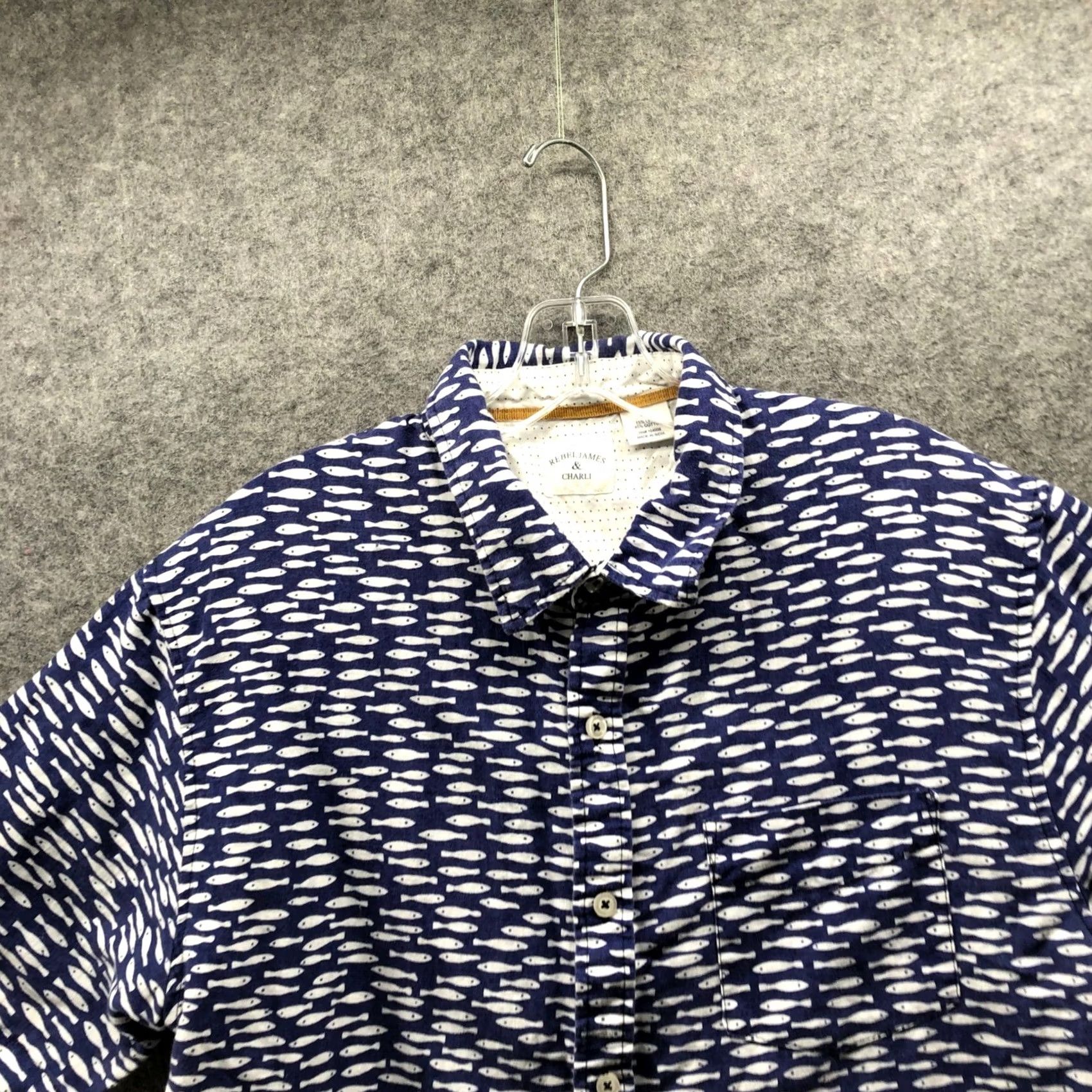 Vintage Rebel James & Charli Fish Print Shirt Mens L Cotton Linen Short Sleeve Button Size US L / EU 52-54 / 3 - 6 Thumbnail