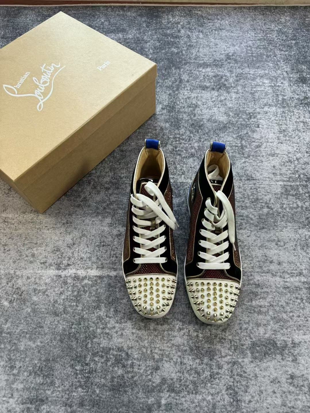 Christian Louboutin Christian Louboutin Red Blue Velvet High-Top Sneakers Size US 6.5 / EU 39-40 - 1 Thumbnail