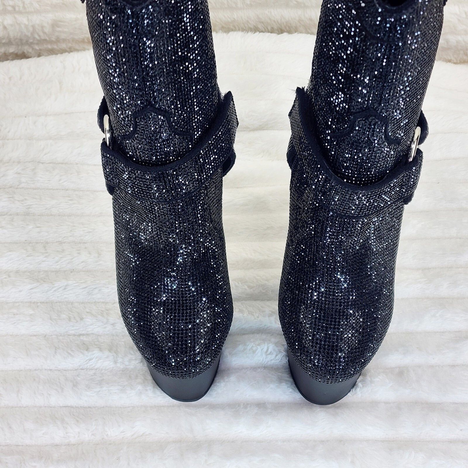 Other Adore 1029 Bejeweled Black Rhinestone 7" Heel Platform Cowgi Size US 10 / IT 40 - 5 Thumbnail